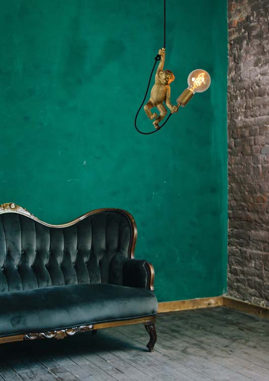 Hanglamp aap - zwart/goud - E27 - 40W