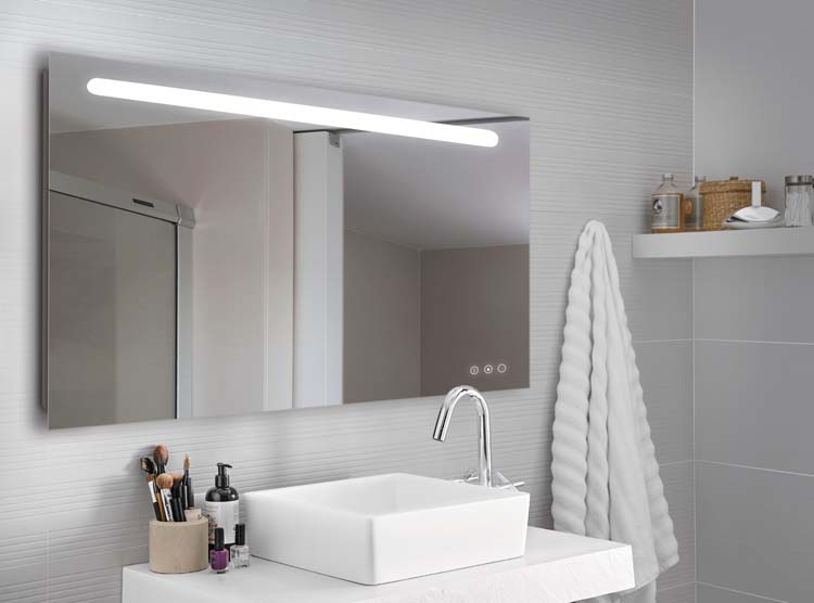 Miroir rectangulaire LED + Bluetooth + anti-buée 120x80cm