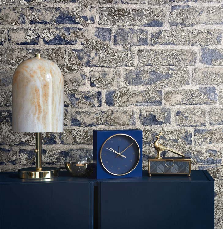 Vinyle sur papier peint intissé brique bleu/gris 0,53x10m