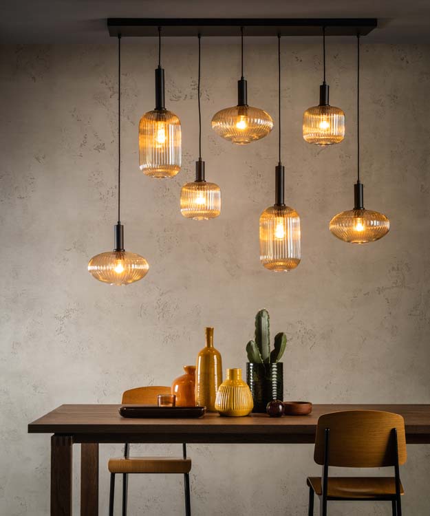 Lucide MALOTO - Hanglamp - 7xE27 - Amber