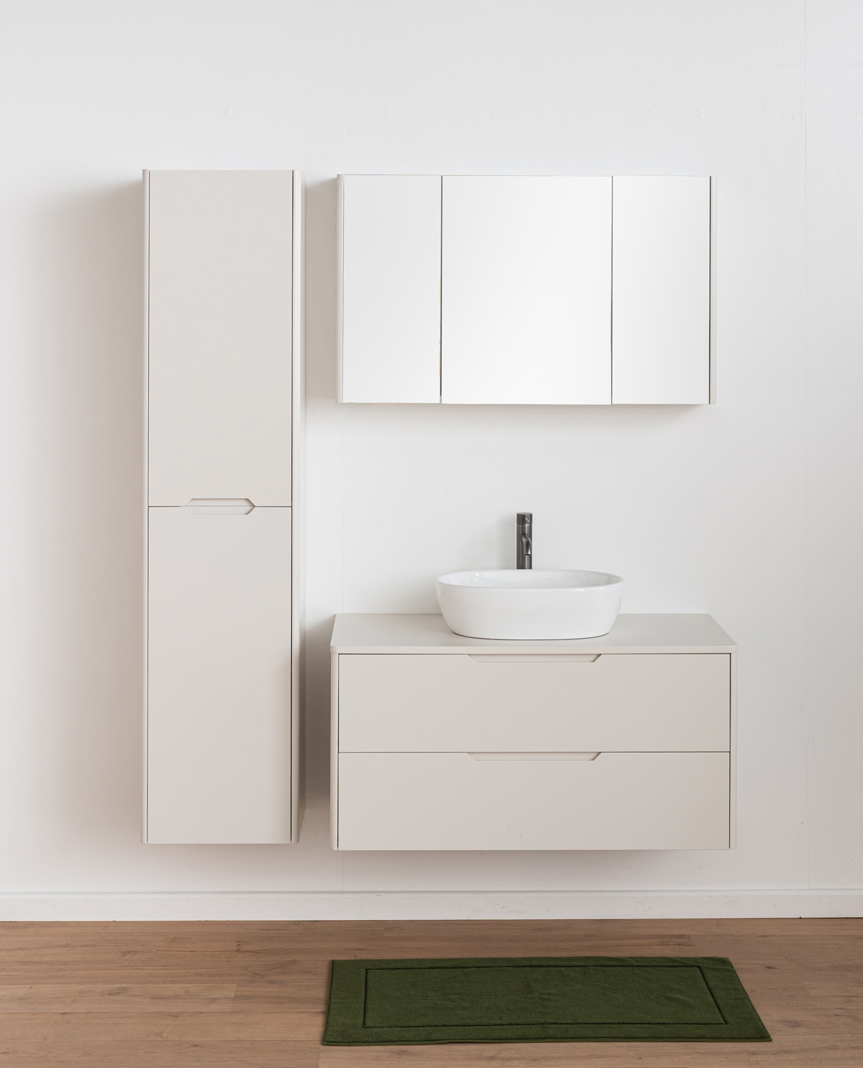 Meuble de salle de bains Billie beige avec vasque à poser blanc brillant 100cm