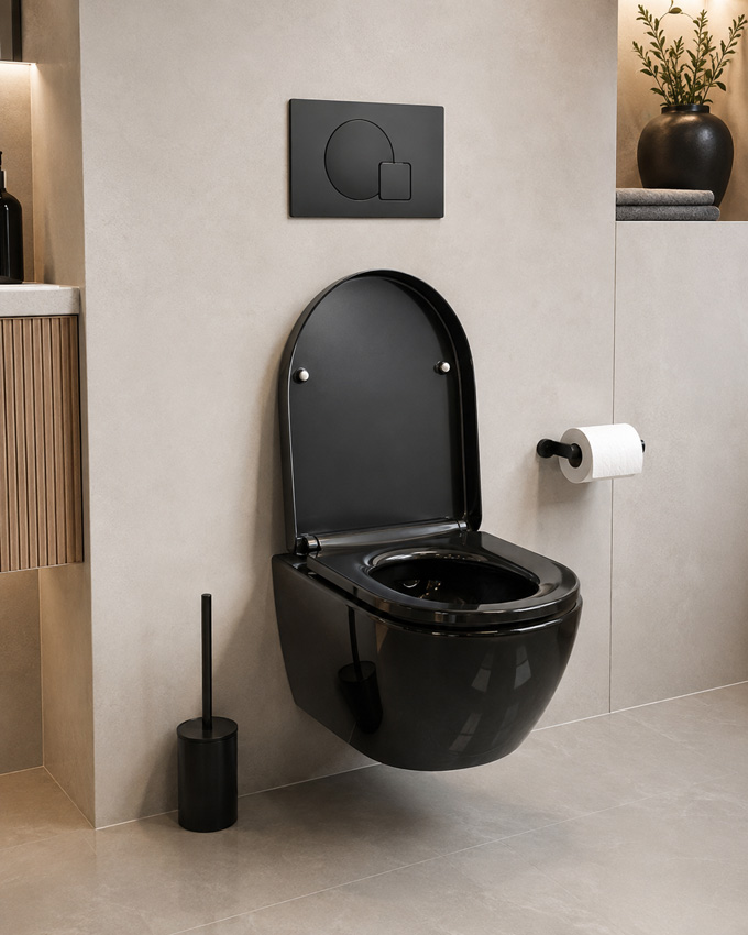 Toiletset Gary zwart inclusief softclose WC-bril + inbouwreservoir Madison Pro + drukplaat mat zwart
