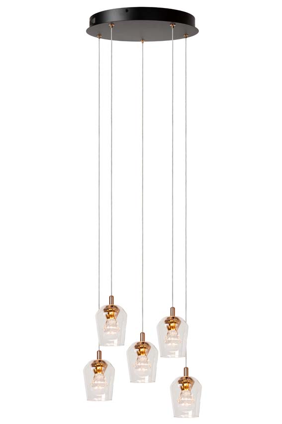 Lucide BERLIANE - Hanglamp - Ø 34 cm - LED Dimb. - 5x4W 2700K - Met vervangbare LED-module - Transparant