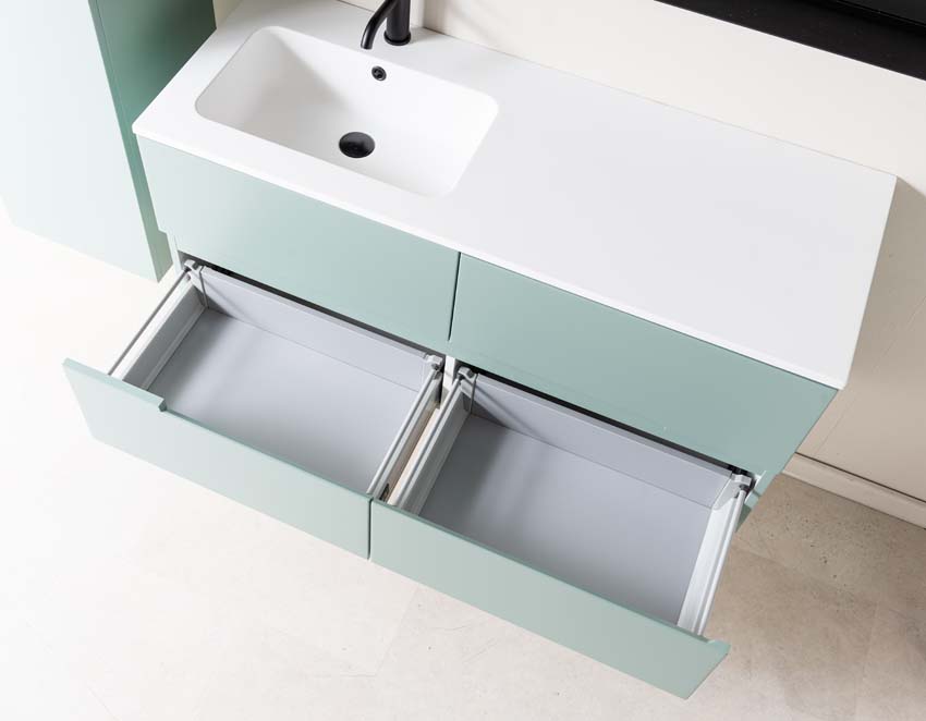 Meuble de salle de bains Truman vert gris suspendu avec lavabo simple à gauche blanc mat 120cm