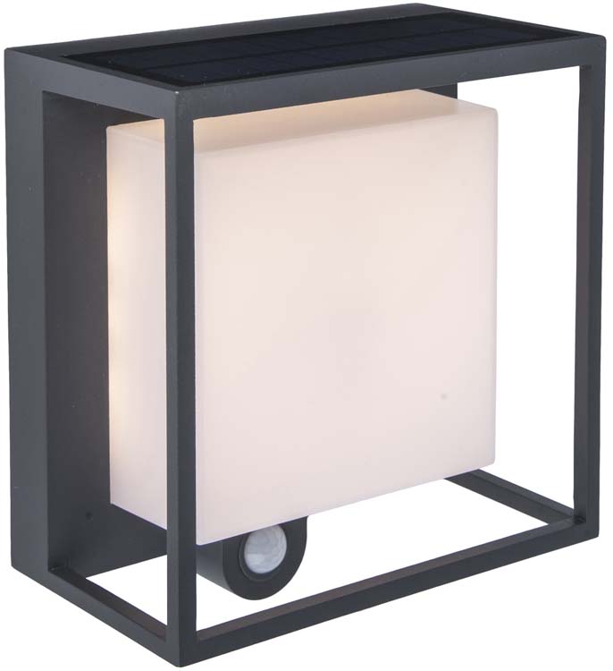 Buitenverl LED wandspot solar antraciet 300LM + sensor
