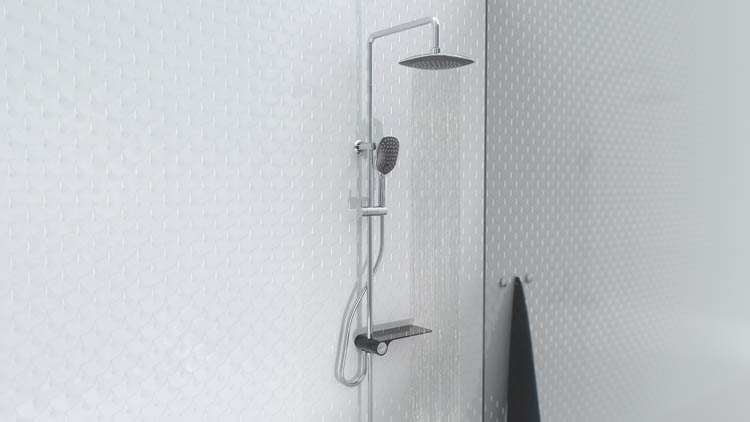 Set de douche avec planchet latérale Ayse chrome-anthracite Set de douche avec planchet latérale Ayse chrome-anthracite