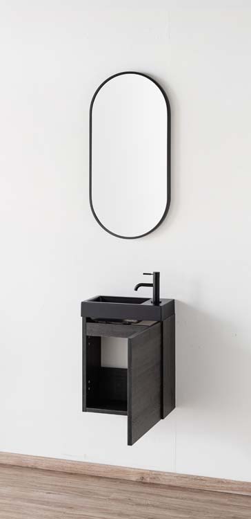 Toiletmeubel Dotan donkere eik wastafel mat zwart 45x40x22cm