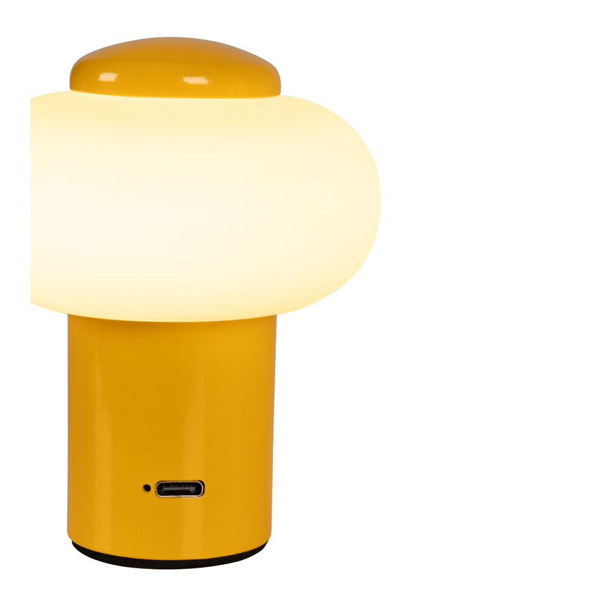 Lampe de table rechargeable pour l'intérieur et l'extérieur - Batterie rechargeable - Ø7,7cm - LED dimmable - 1x1,2W 2600K/3000K - IP44 - Jaune ocre