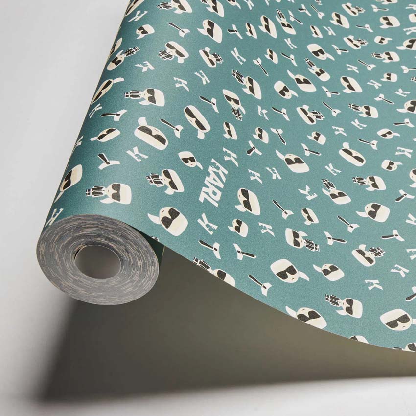 Vinyl op vliesbehang Lagerfeld groen/blauw 0,53x10m