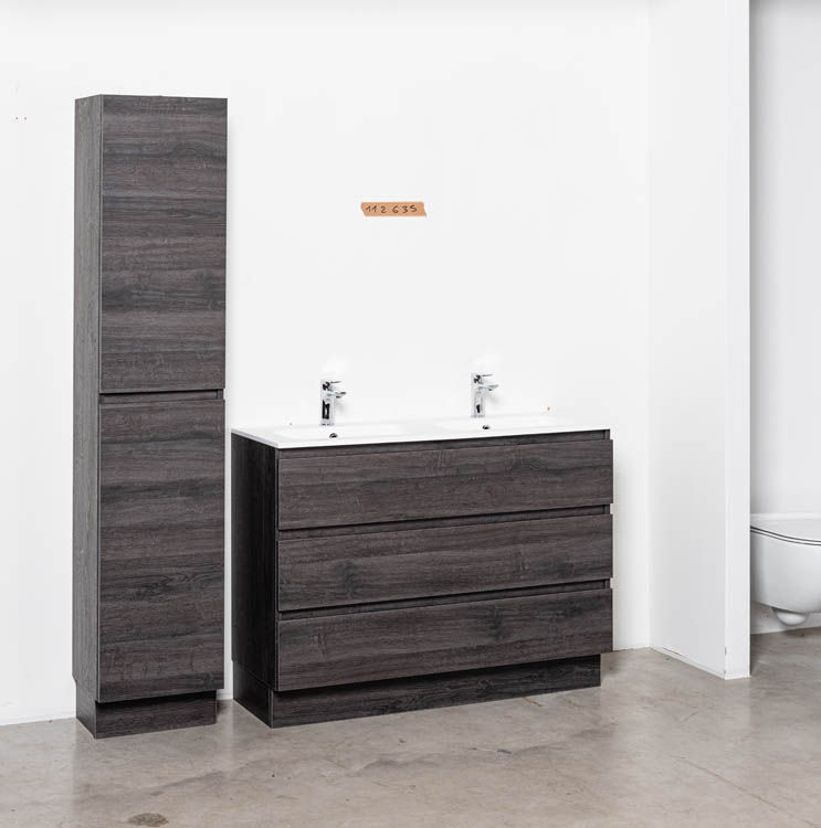 Badkamermeubel dotan donkere eik 1200mm staand 2 wastafel mat wit Badkamermeubel dotan donkere eik 1200mm staand 2 wastafel mat wit