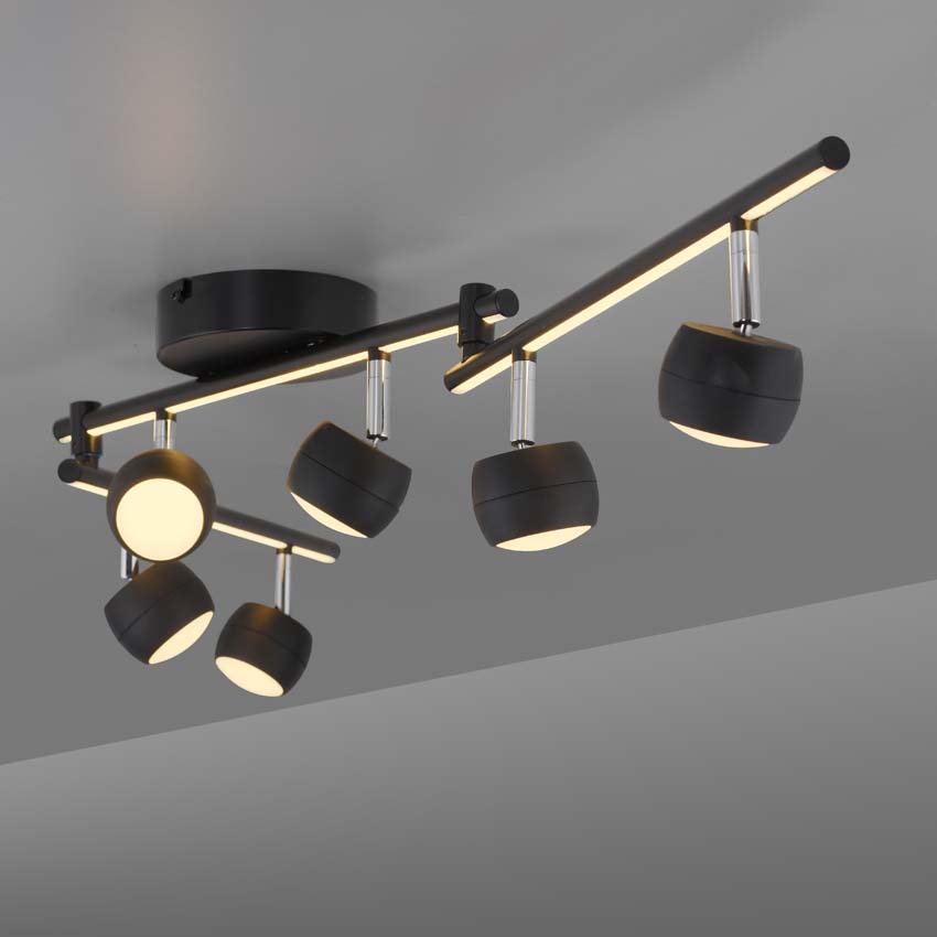 Opbouwspot - zwart - 40,5-111cm - dimbaar - 6x5,53W - 3000K