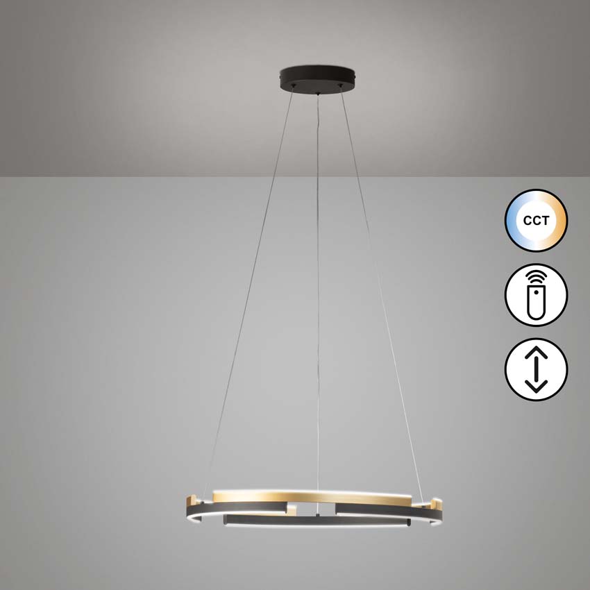 Luminaire suspendu - noir/or - Ø60cm - dimmable - 35W - 6500K - avec télécommande
