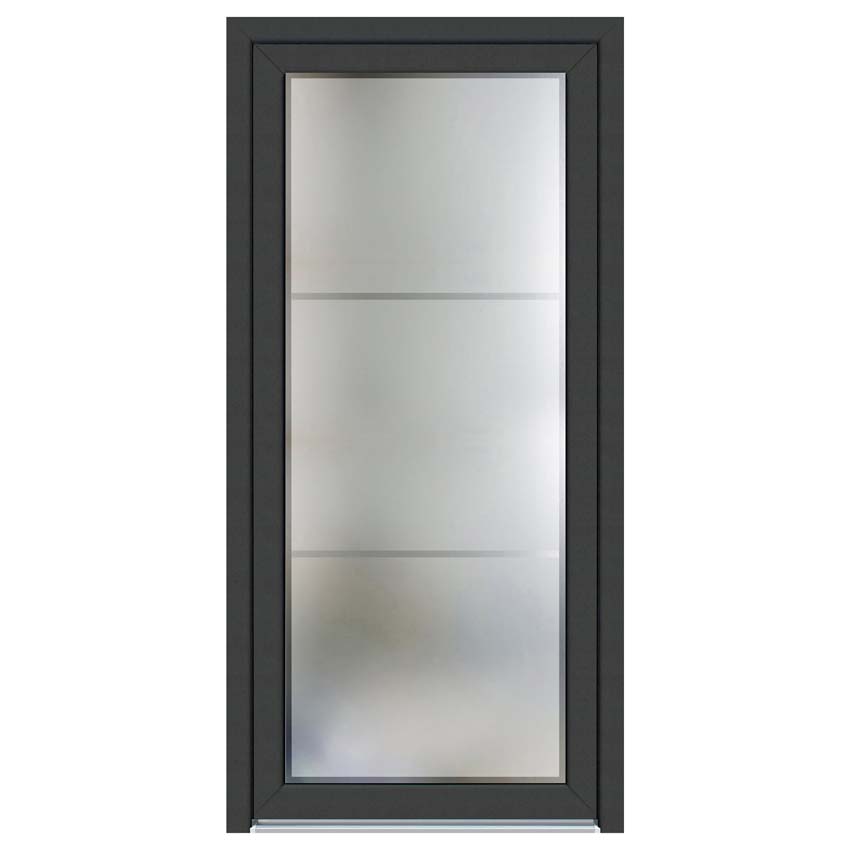 Buitendeur 2 klare lijnen PVC mat glas antraciet/wit 980x2180mm linkstrekkend