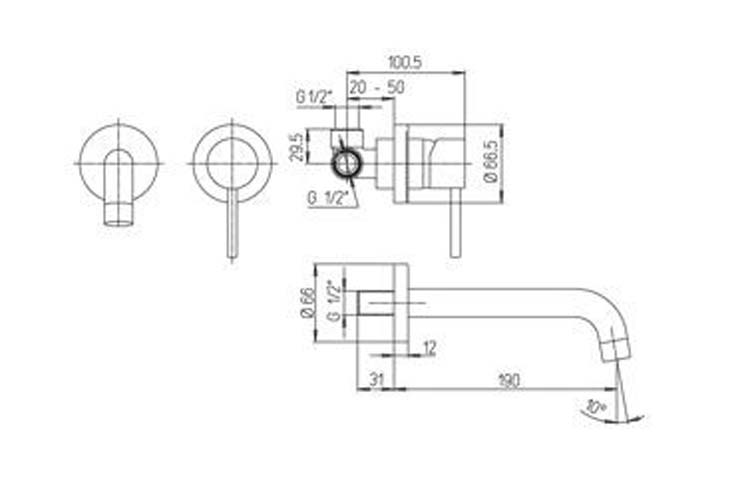 Wastafelkraan New Country muur chroom