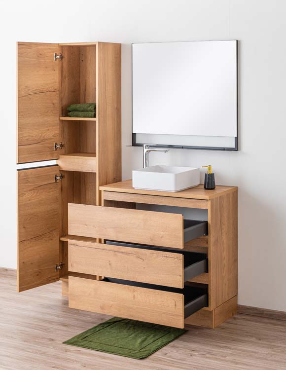 Badmeubel Daria eik goudbruin 900 mm staand opbouwtablet melamine