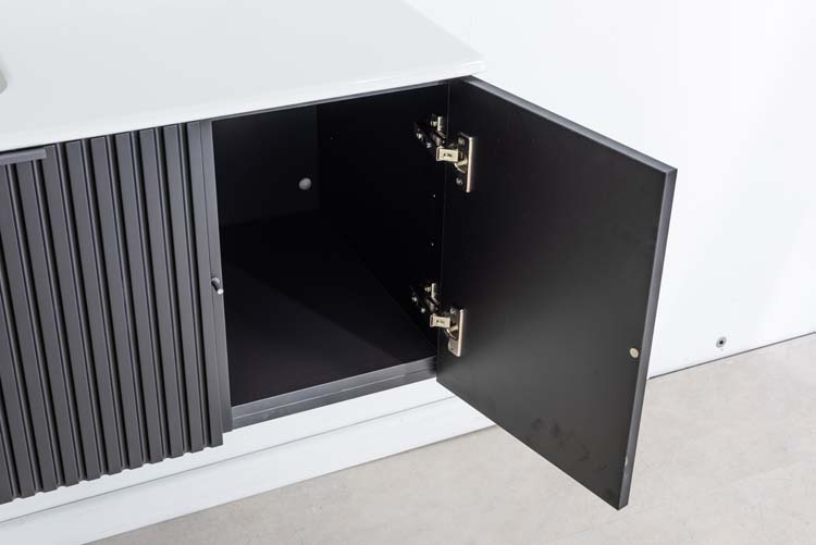 Badkamermeubel Sunday mat zwart hangend met enkele wastafel glanzend wit 120cm