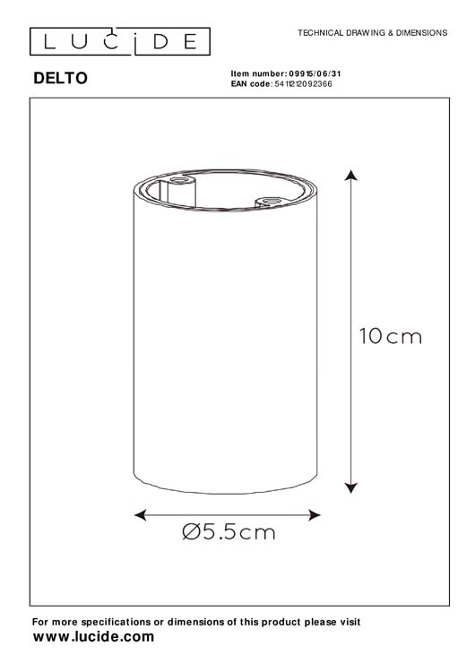 Plafonnier - blanc - Ø5,5cm - dimmable - LED - GU10 - 5W - 2200/3000K