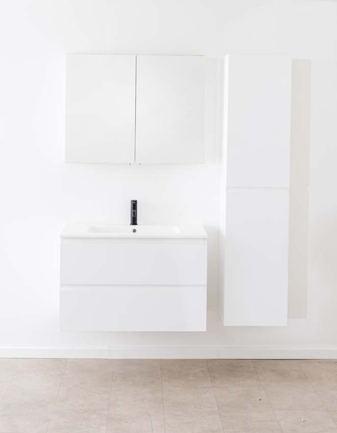 Badkamermeubel Tibo wit met enkele wastafel mat wit 90cm