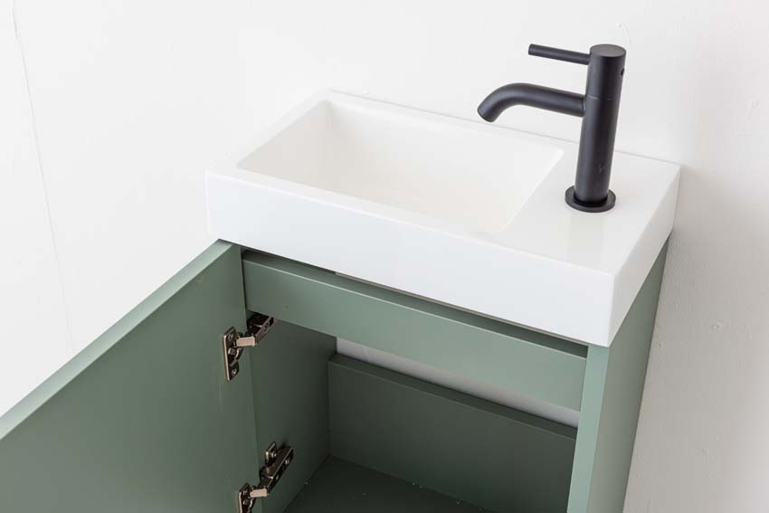 Meuble de toilette Dotan eucalyptus vert lavabo blanc brillant 45x40x22cm