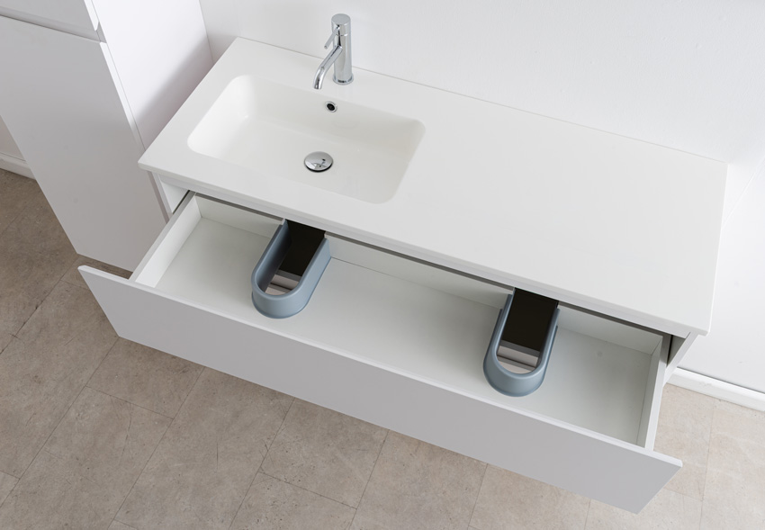 Meuble de salle de bain Bianca blanc mat suspendu avec lavabo simple blanc brillant 120,5cm