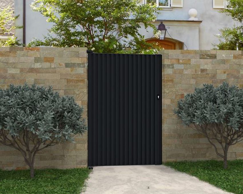 Portillon battant Line Up aluminium noir 100x175cm - fermé avec lames verticales, ouverture à gauche, quincaillerie incluse