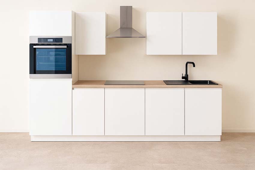 Keuken Plenti 280 cm - oven boven - zonder toestellen - wit/hout