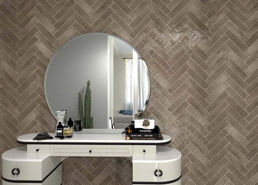 Vloer- en wandtegel Medina taupe glanzend 6x25cm