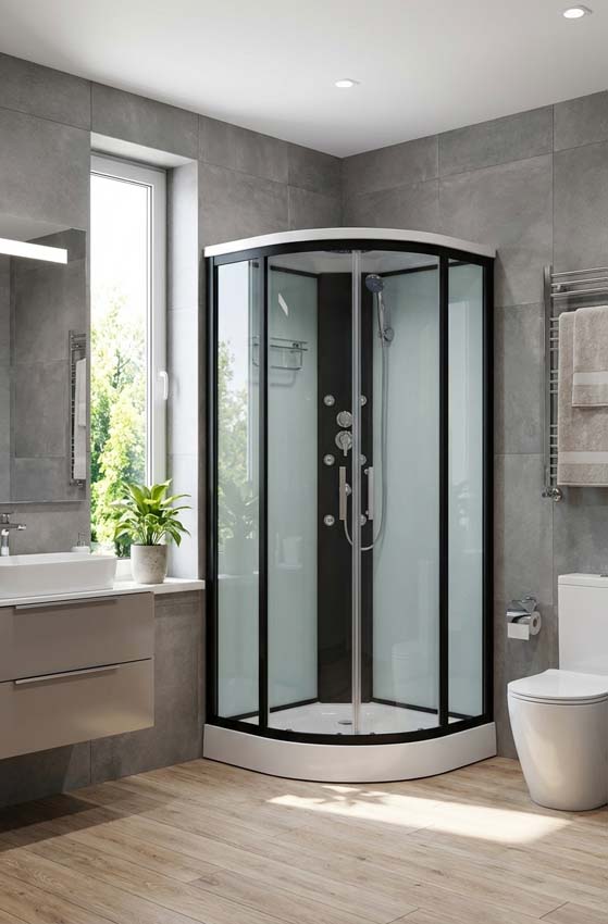 Cabine de douche Asterix coin noir portes coulissantes 90x90x213cm