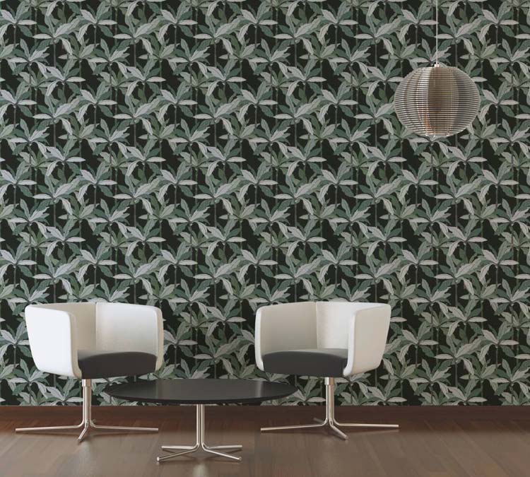 Vinyl op vliesbehang palmboom groen/zwart 0,53x10,05m
