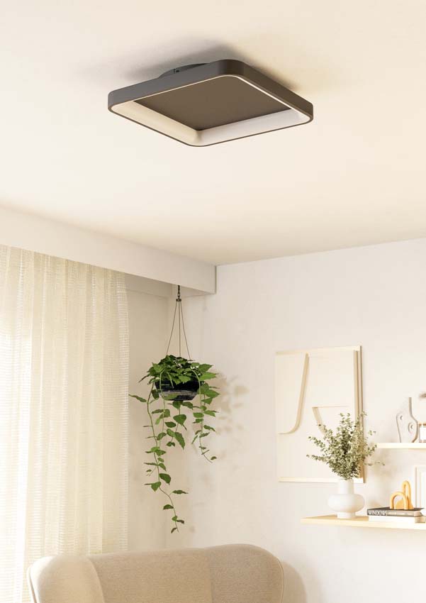 Plafonnier - Noir - 35x35cm - Dimmable - LED - 1x18W - 2700-6500K - télécommande