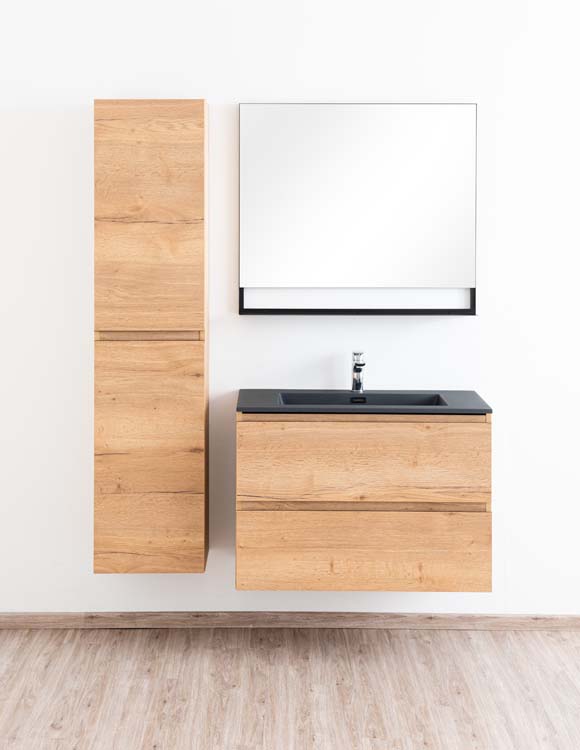 Badmeubel Daria eik goudbruin 900 mm wastafel zwart mat Badmeubel Daria eik goudbruin 900 mm wastafel zwart mat
