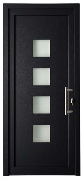 Porte extérieure 4 carrés PVC verre mat anthracite/blanc 980x2180mm ouvrant à droite