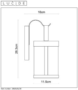 LINDELO Wandlicht IP23 E27 H28cm Zwart