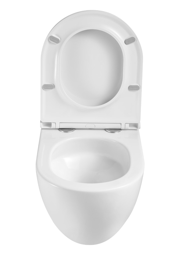 Toilette suspendue Linus sans rebord flush tornade blanc brillant avec abattant WC inclus