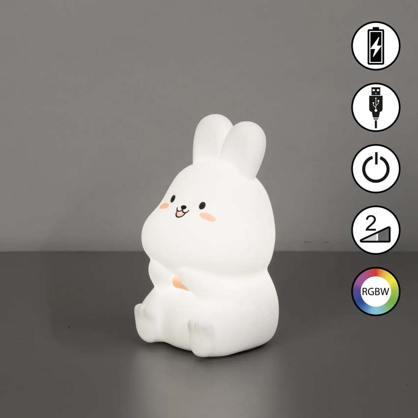 Tafellamp Konijn - Wit - 9x11x17cm - Dimbaar - LED - 1x0,3W - RGB 3000K - met batterij en timer