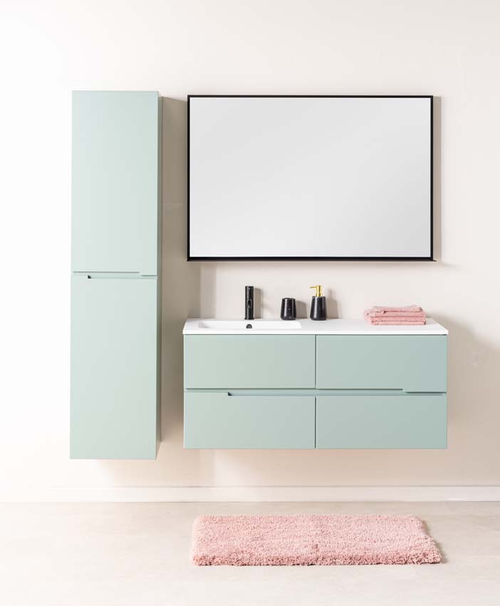 Meuble de salle de bains Truman vert gris suspendu avec lavabo simple à gauche blanc mat 120cm
