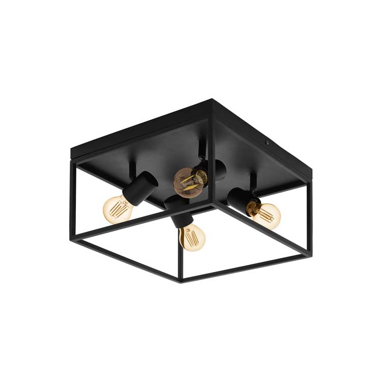 Plafondlamp E27 - 36x36cm - 4x40W - Zwart
