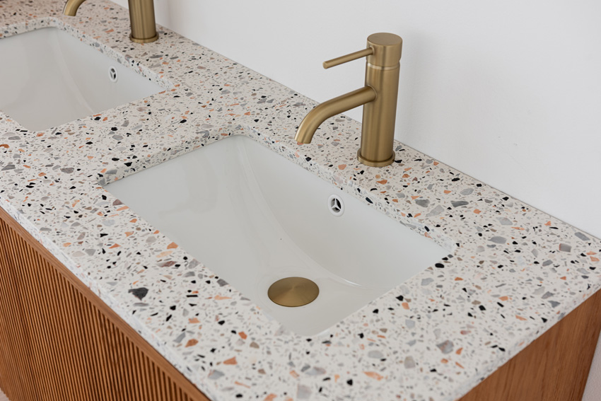 Meuble de salle de bains Fae chêne suspendu avec double lavabo terrazzo 120cm