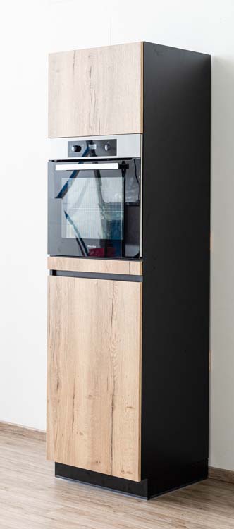 Armoire de cuisine Plenti armoire colonne pour four et réfrigérateur noir/aspect bois 60x208cm