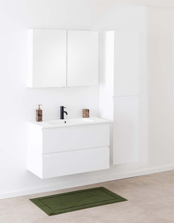 Meuble de salle de bain Tibo blanc avec lavabo simple blanc mat 90cm