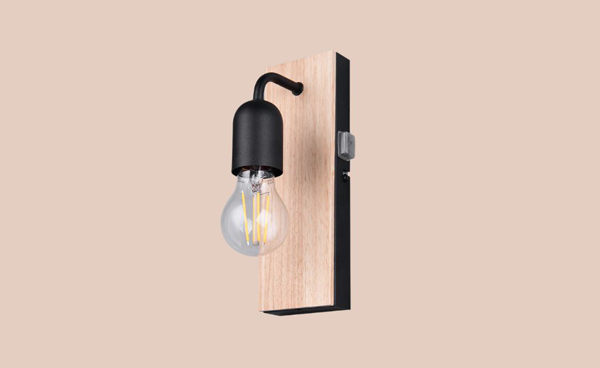 Applique murale - bois/noir - 8x11x24cm - dimmable - E27 - 1x max. 10W - sans ampoule - IP44