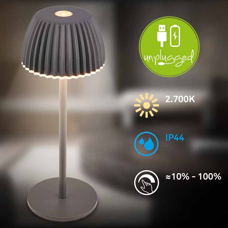 Lampe de table Valera - noir - 15.5cm - dimmable - LED - 1.5W - 2700K - IP44 - USB