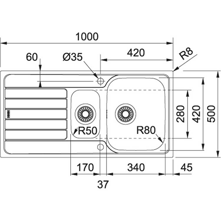 Évier Franke Spark inox 1,5 bac 100x50cm