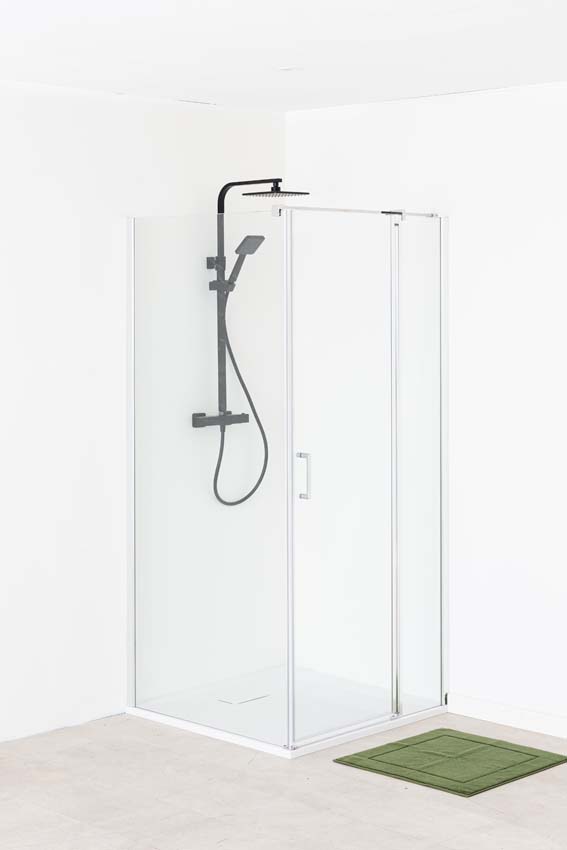 Douchehoek Alexia met vaste wand en draaideur chroom profiel 90x190cm