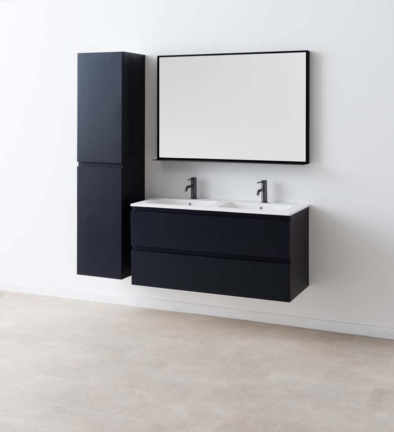 Badkamermeubel Tibo grijs hangend met dubbele wastafel mat wit 120cm