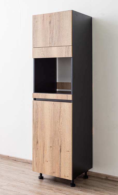 Armoire de cuisine Plenti armoire colonne pour four et réfrigérateur noir/aspect bois 60x208cm