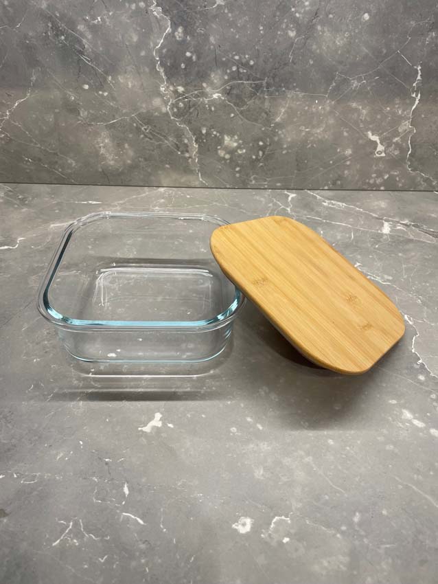 Boîte de stock en verre/bambou transparent 110cl