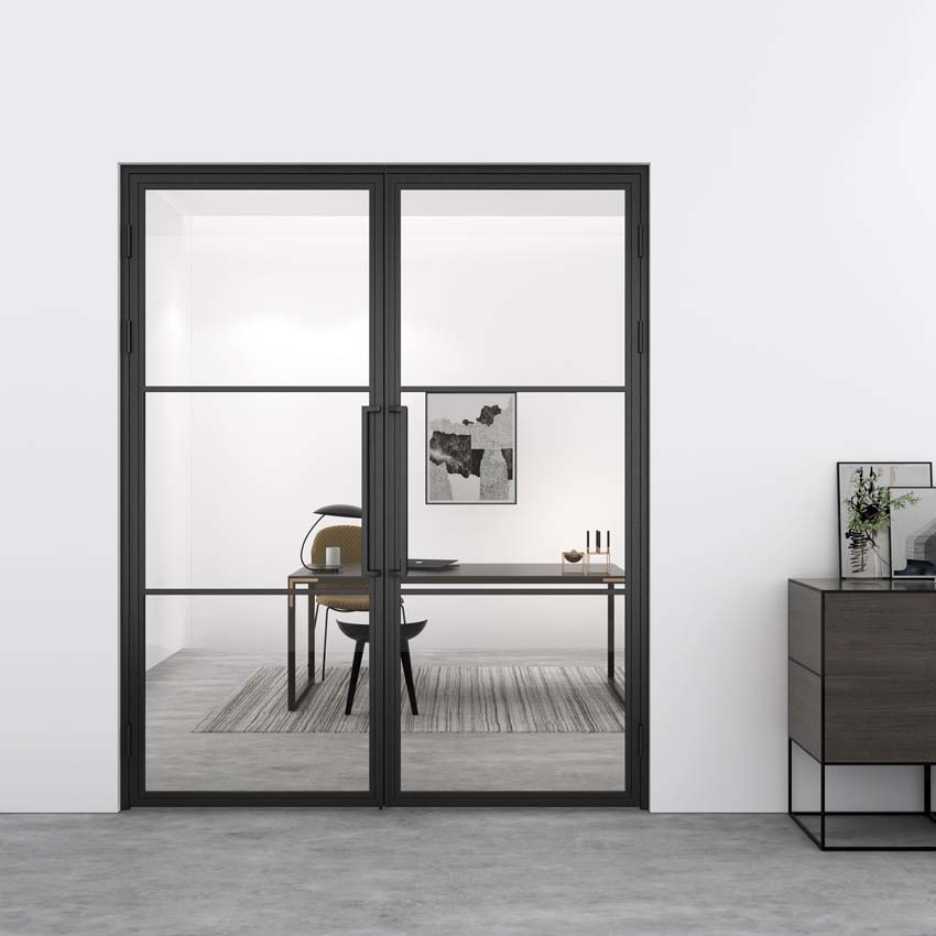 Dubbele stalen binnendeur Tara zwart 2x3R rechts duwend op maat
