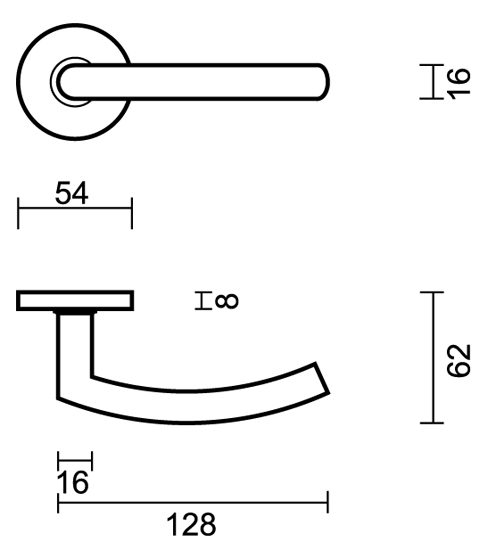 Deurklink pro inox Wals 16mm - 13cm