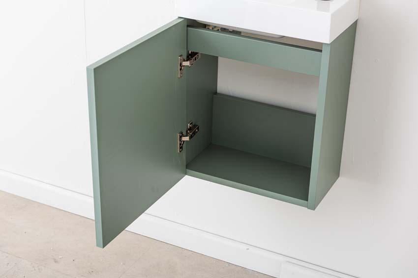 Meuble de toilette Dotan eucalyptus vert lavabo blanc brillant 45x40x22cm